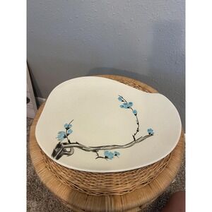MCM Hand Painted Red Wing Pottery DRIFTWOOD‎ Blue Flowers Oval Serving Platter